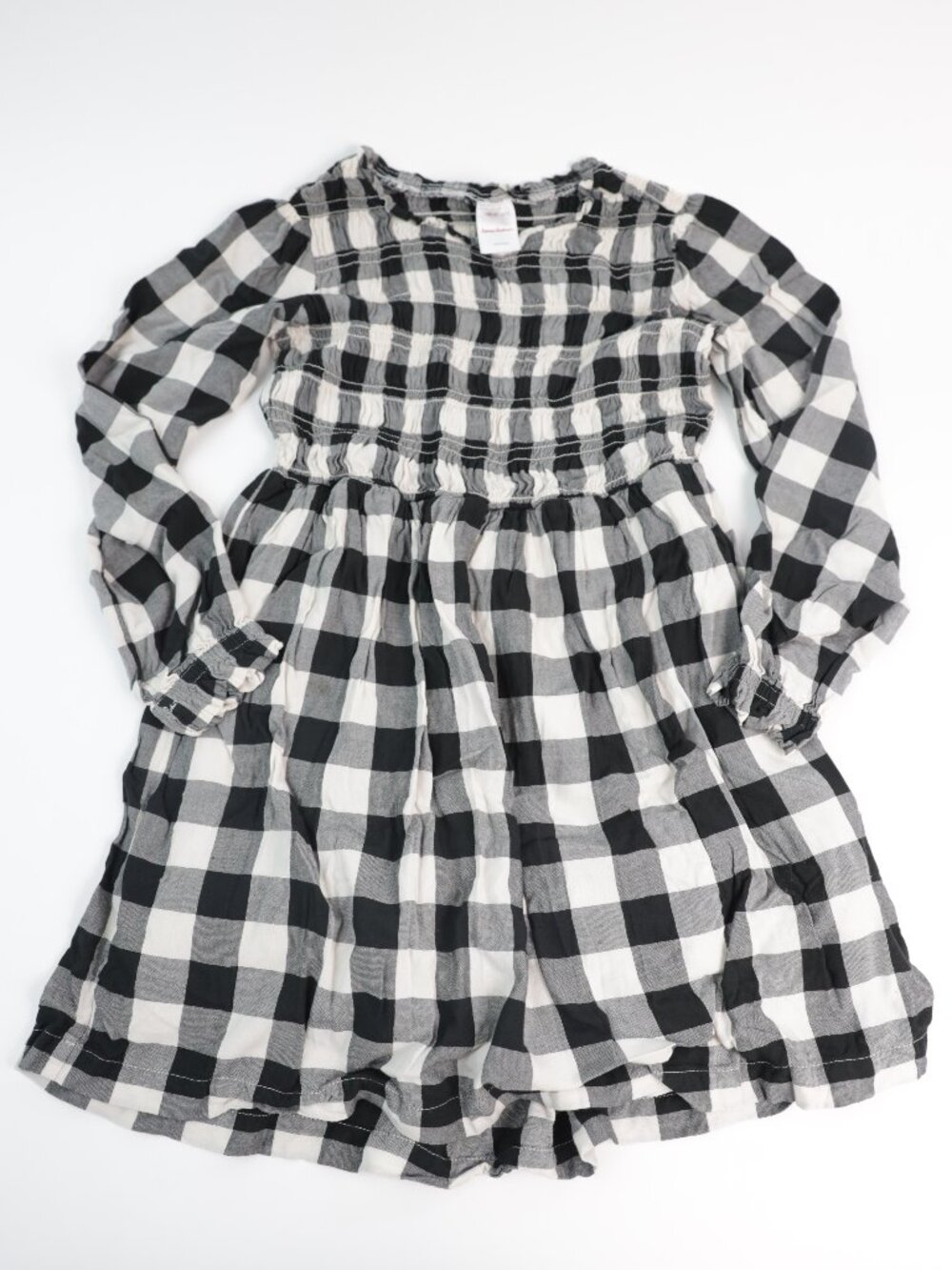 Hanna Andersson Girls Black and White Buffalo Check Long Sleeve Dress Size 10